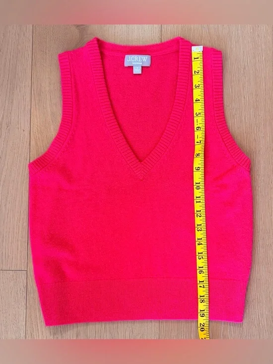 J. Crew Neon Berry Red Cashmere V-neck Sweater Vest - Sz. S - Picture 6 of 6